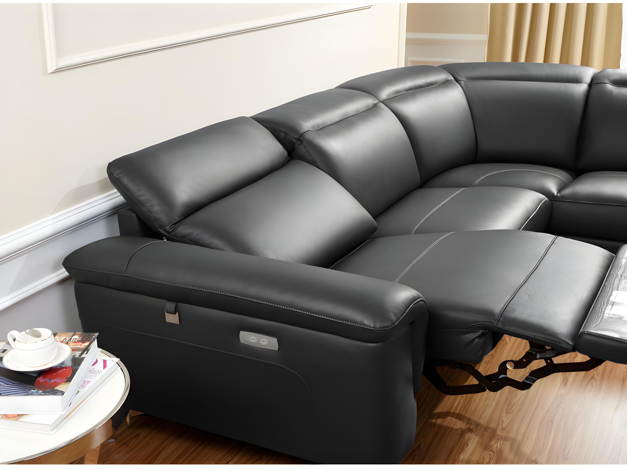 Canapé d'angle relax électrique en cuir noir H.N. – Image 2