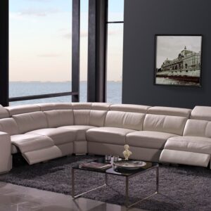 Canapé d'angle double relax en cuir - Beige