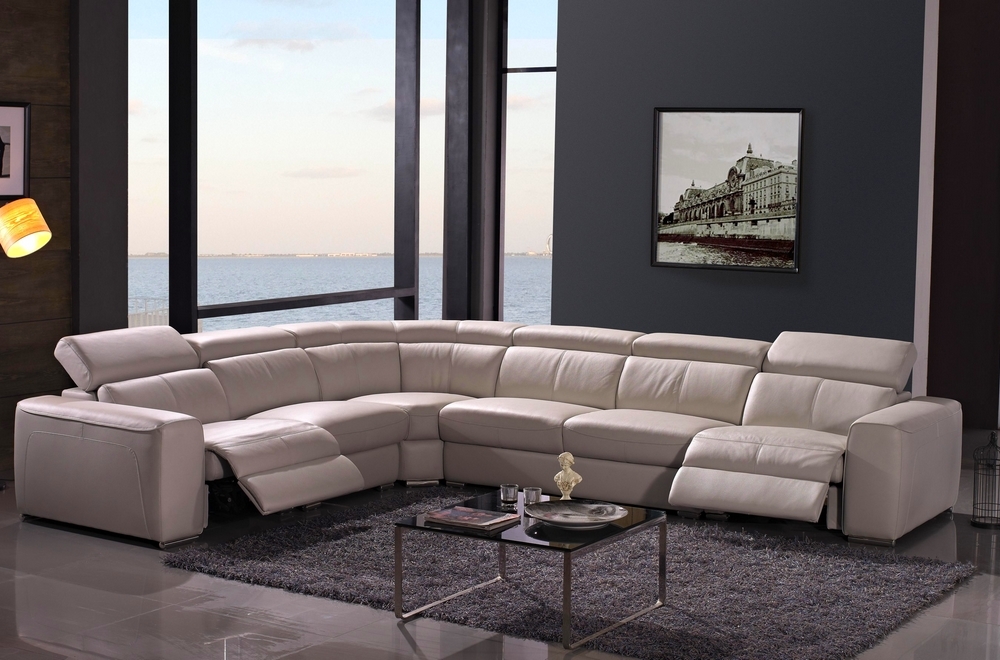 Canapé d'angle double relax en cuir - Beige