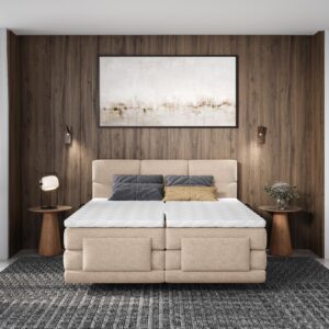 Ensemble sommiers relaxation électrique + matelas - Tissu Brun