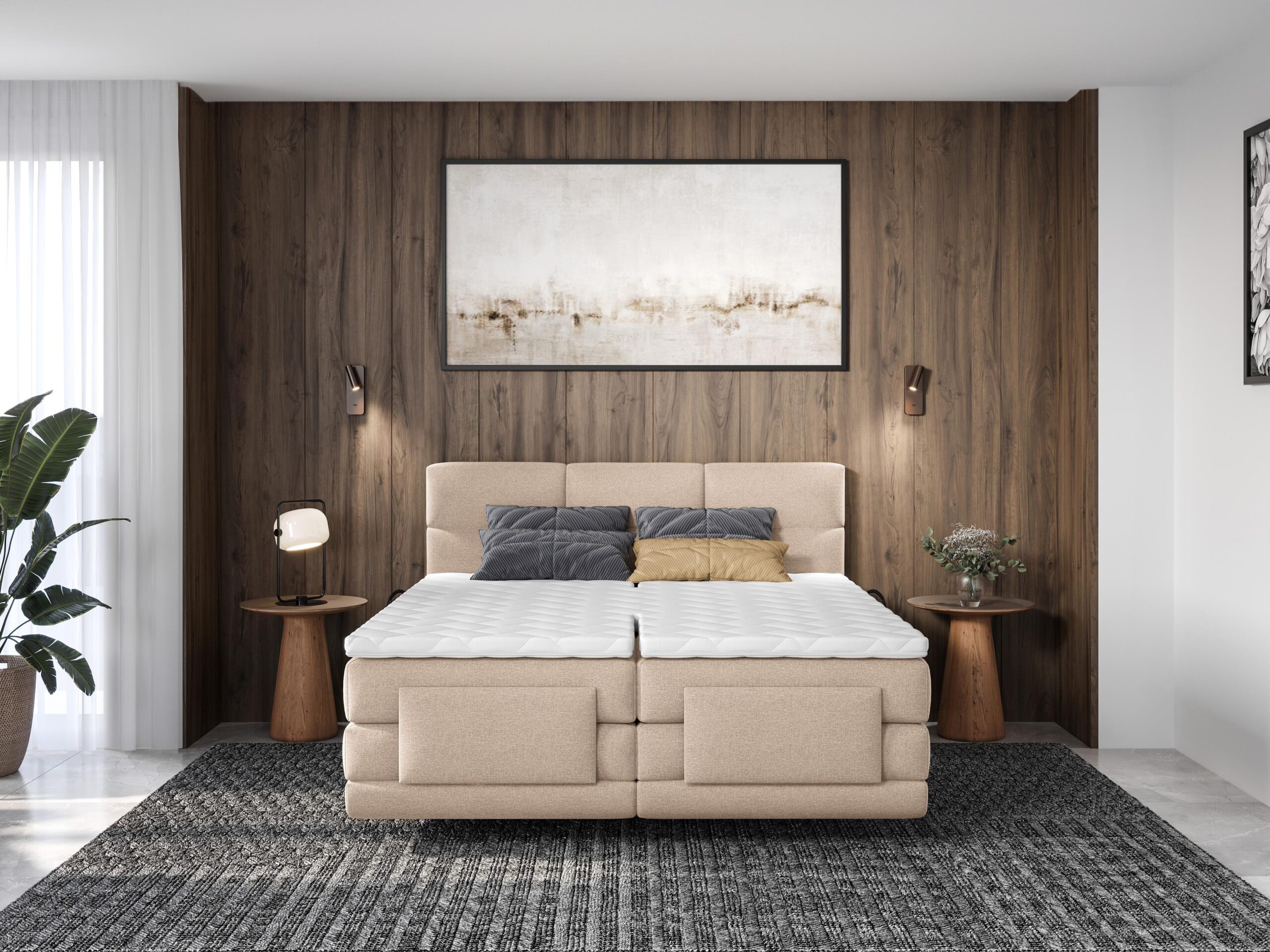 Ensemble sommiers relaxation électrique + matelas - Tissu Brun