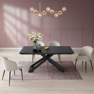 Table à manger extensible en céramique - Effet marbre noir