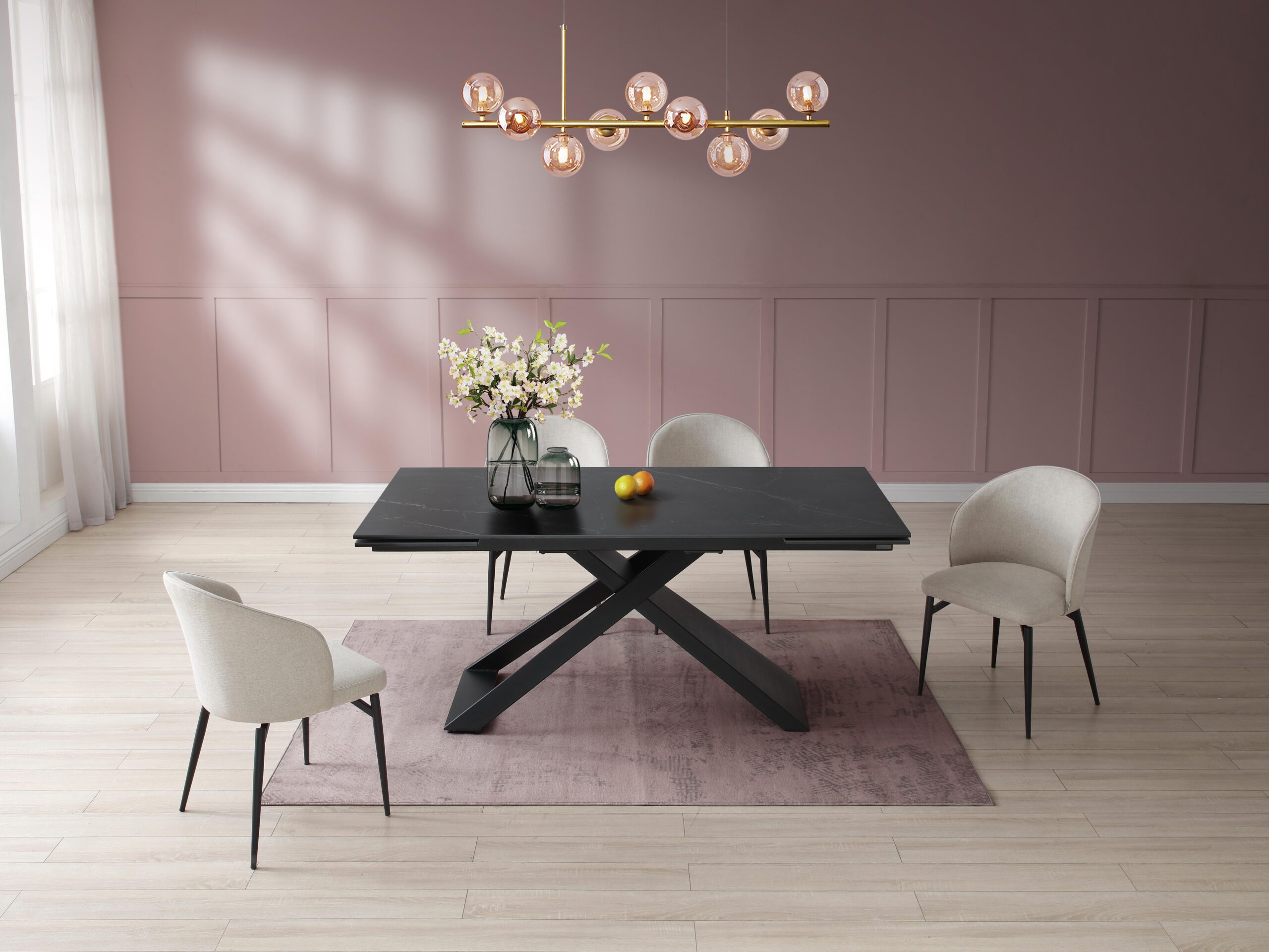 Table à manger extensible en céramique - Effet marbre noir