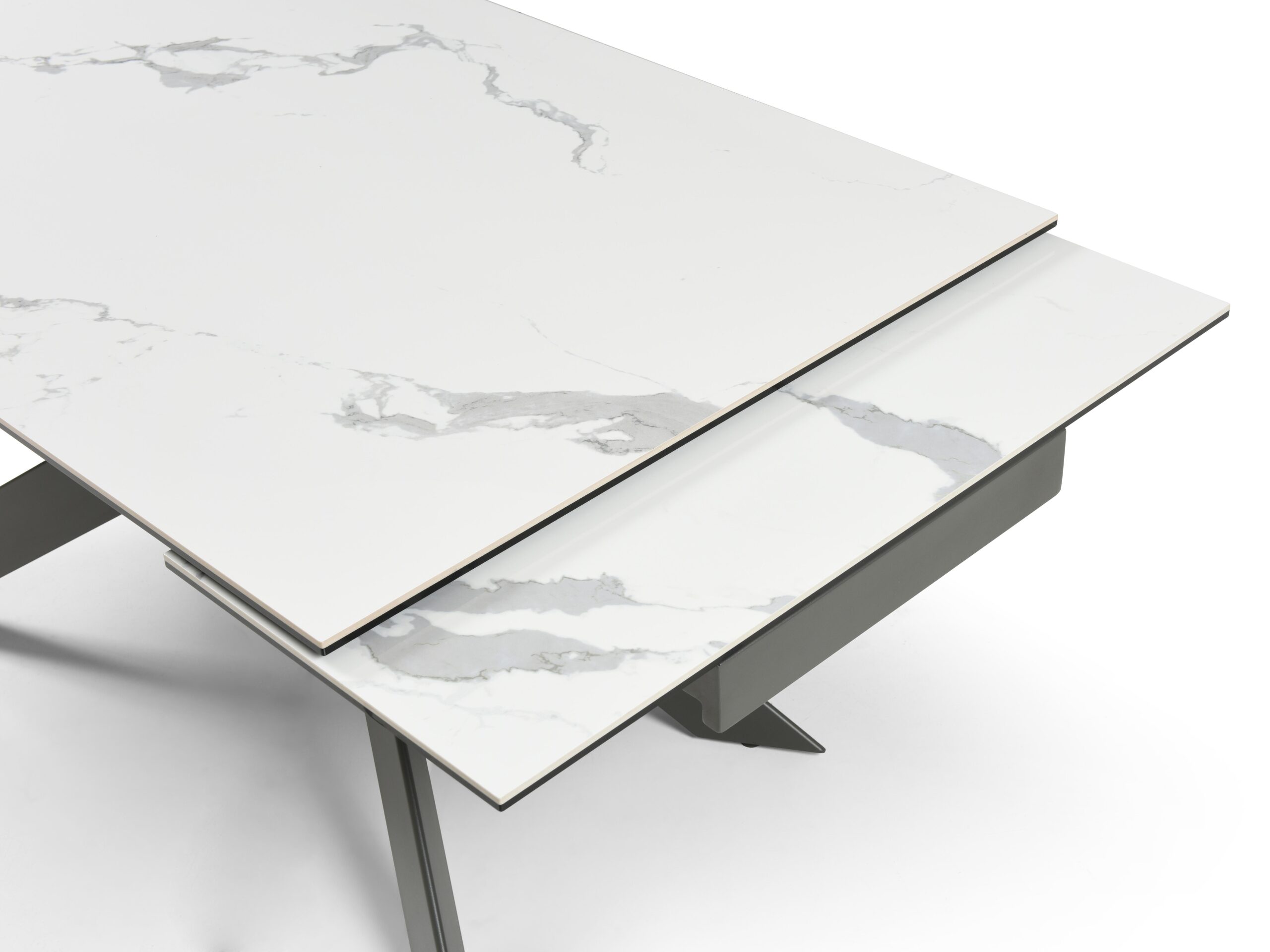 Table à manger extensible en céramique - Effet marbre blanc et anthracite – Image 3
