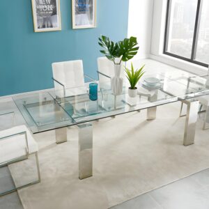 Table à manger transparente - extensible en verre trempé