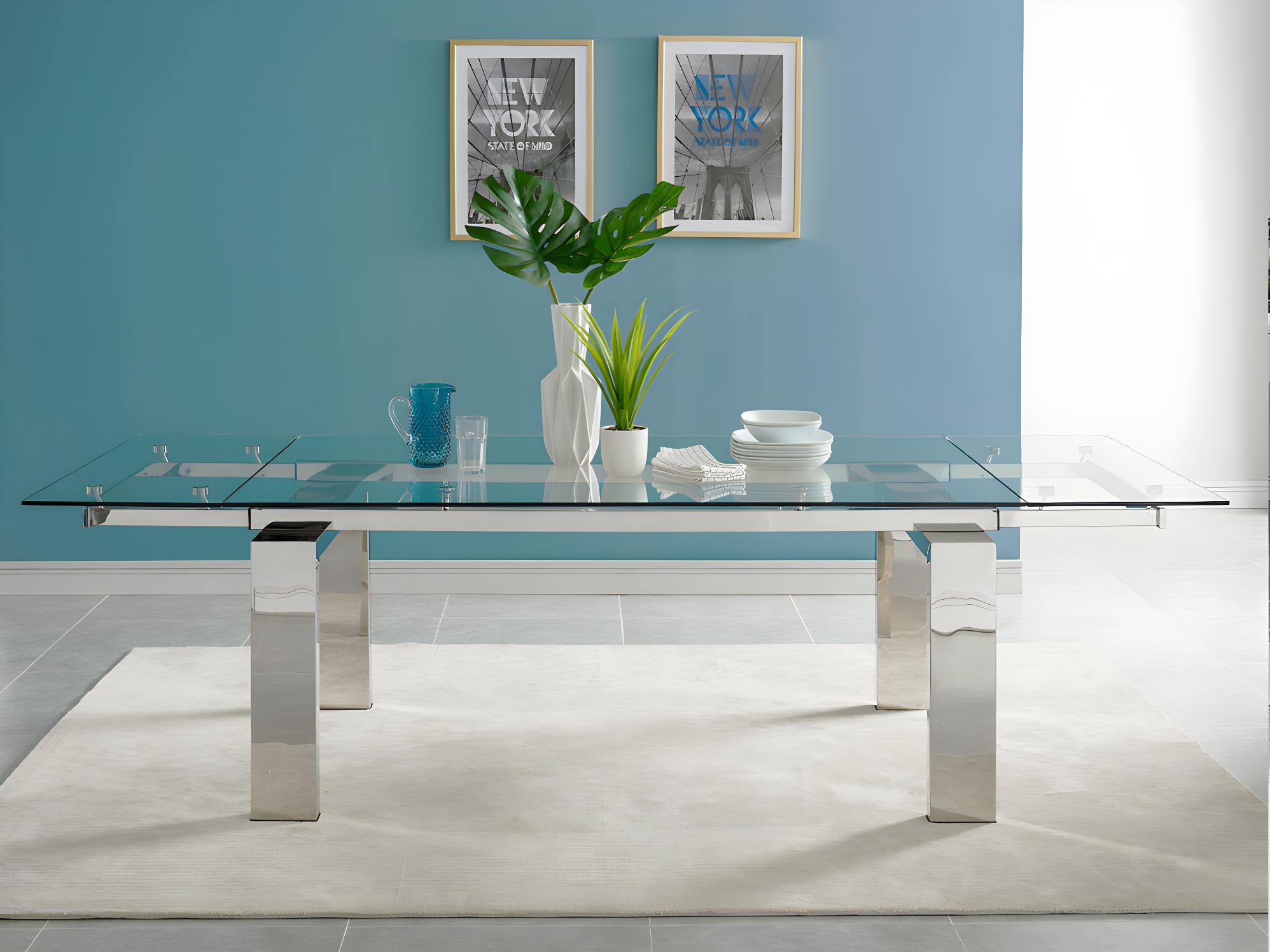 Table à manger transparente - extensible en verre trempé – Image 3